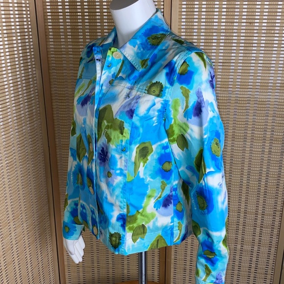 🔷Coldwater Creek Multi-Color Floral Watercolor Print Cotton Jacket Size Small - Picture 3 of 7
